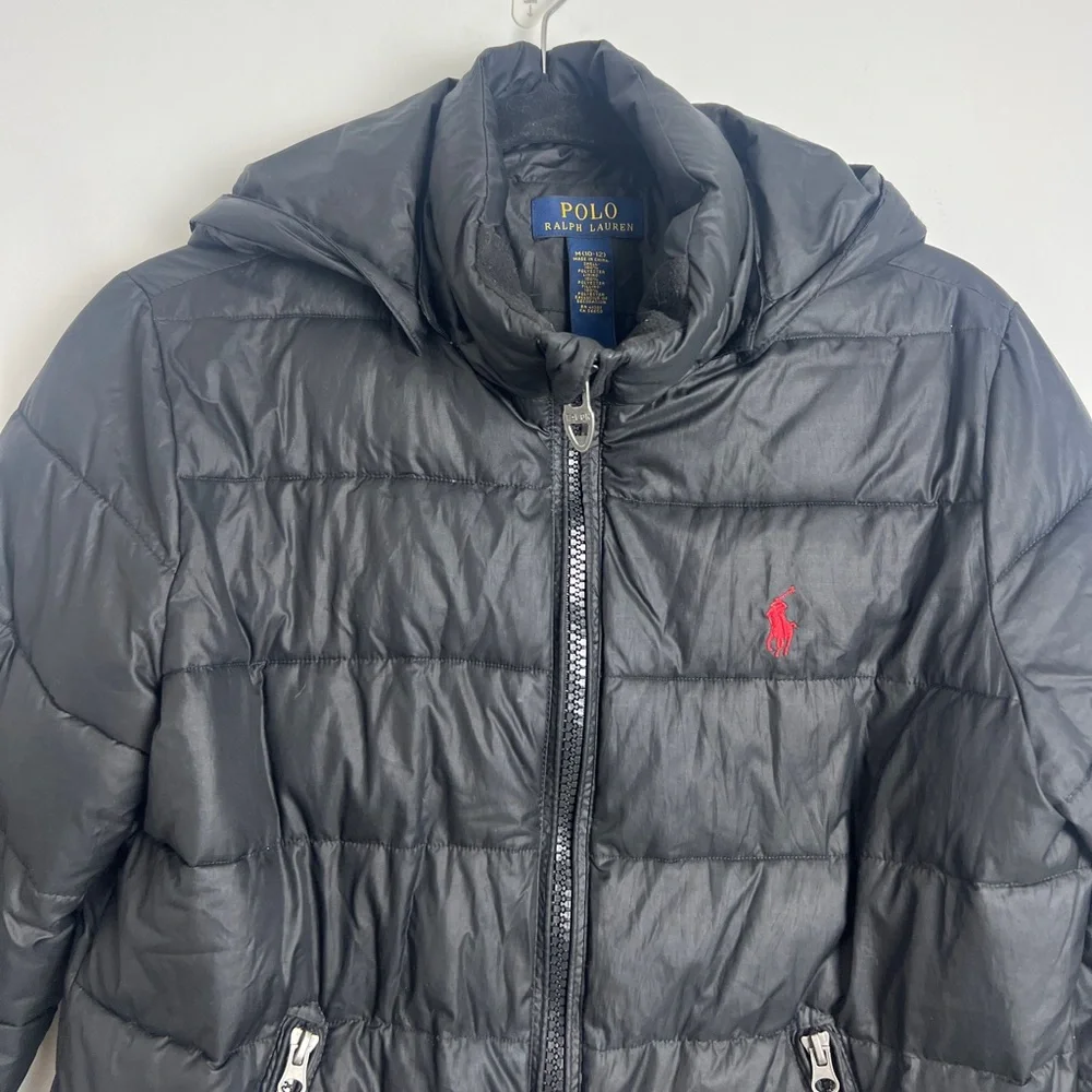 Polo‎ Ralph Lauren Boys Size M(10-12) Black Detachable Hood Puffer Patch Coat